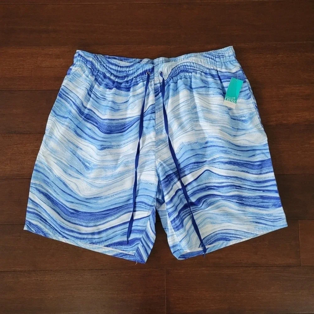 NWT Outdoor Oasis Mens Swim Trunks Shorts Size 2XLT Big & Tall Blue White Marble